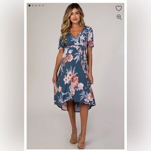 Pink Blush - Blue Floral Draped Hi-Low Maternity Dress